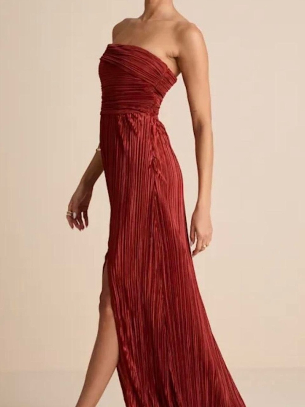 Lulu's Crimson One-Shoulder Pleated Evening Dress - Picture 5 of 5